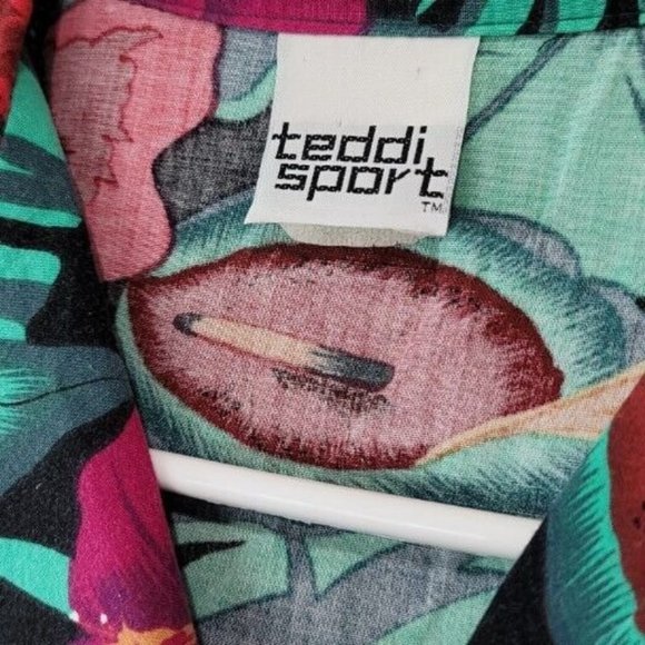 VTG Teddi Sport Women’s Hawaiian Floral Button Up Shirt LG Tropical Blouse 80’s - Picture 2 of 10